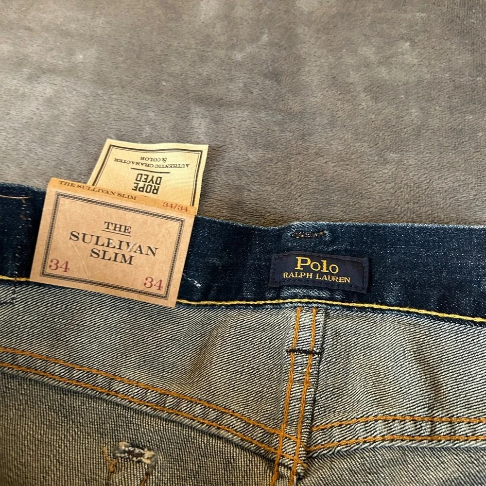 Polo Ralph Lauren Sullivan Slim Jeans Mens 34x34 Blue Distressed Paint Splatter